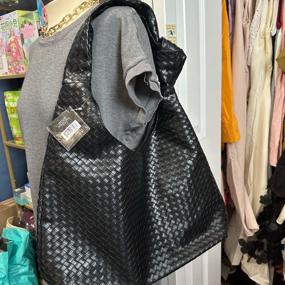 Elegant Black Woven Tote Bag